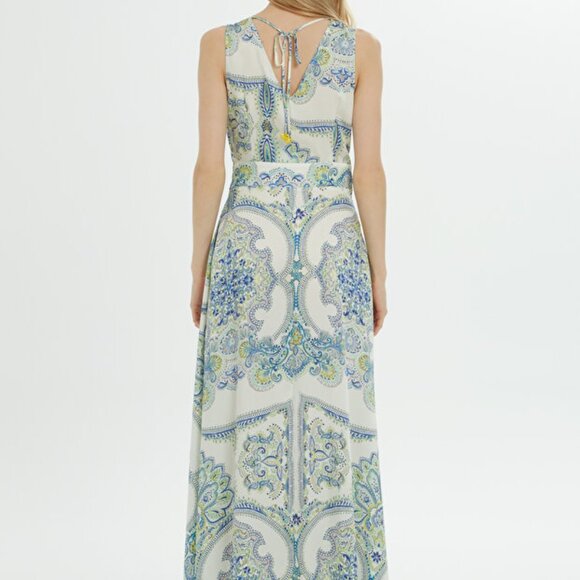 Belt Detailed Patterned Blue Dress - Picture 5 of 8